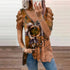 Elegant Large Rose Print T-Shirt Women Summer Hollow Out Splicing Short Sleeve Tops Fashion Loose V Neck Zipper Female Tees 2024